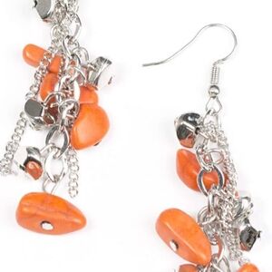 Fashion Jewelry Orange and Silver Chain Earrings